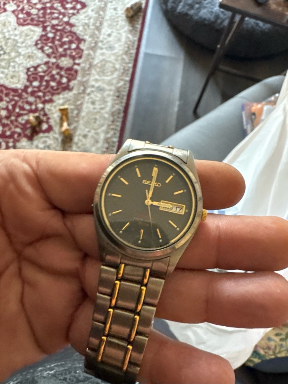 Seiko Men’s Two-Tone Silver and Gold Watch with Black Dial